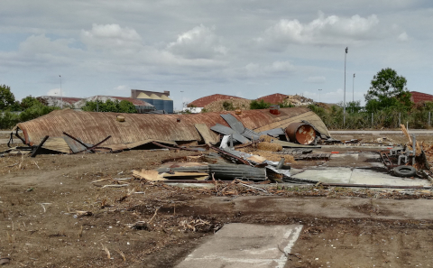 The same two quonsets huts on June 26th, 2020 after the storm